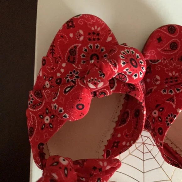 Charlotte Olympia PATTY Rodeo Red Bandana Print Crepe de Chine Heel SZ 38.5